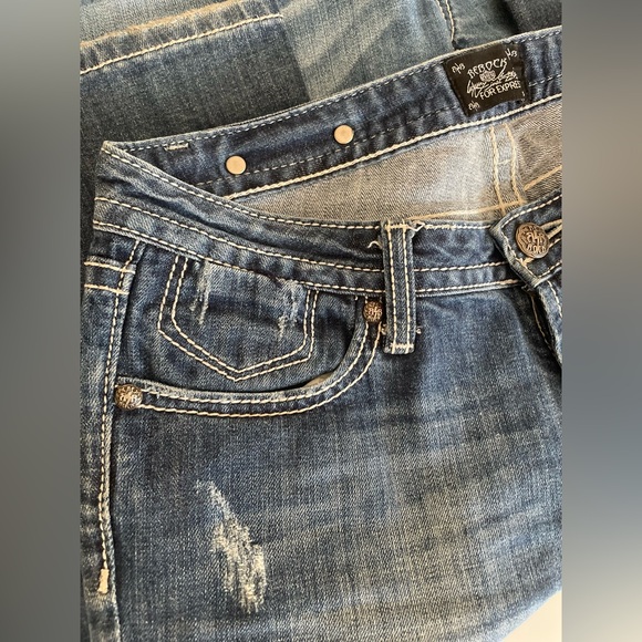 2 pair REROCK express denim jeans designer thick stitching bootcut 6R light dark - Picture 4 of 7